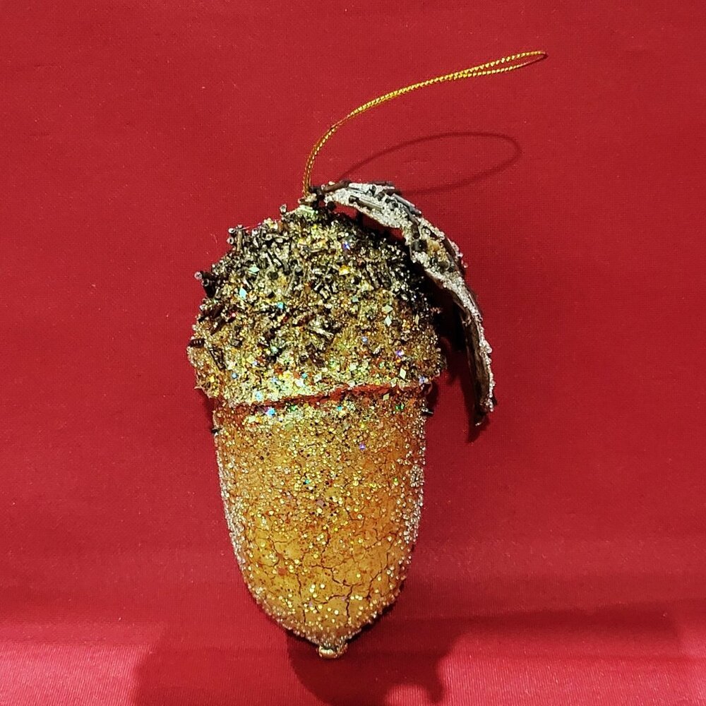 Golden Acorn Christmas Ornament Champagne Glitter Rustic Cap